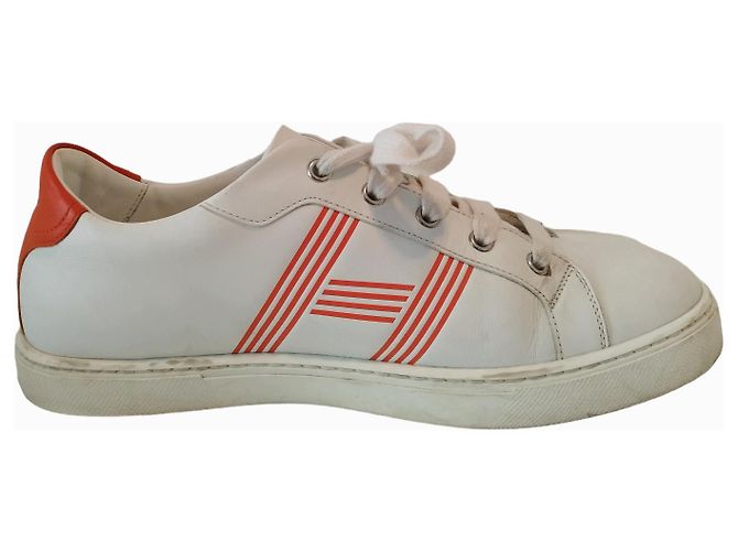 Sneakers Hermès Avantage in pelle bianca e arancione Bianco - vista 9
