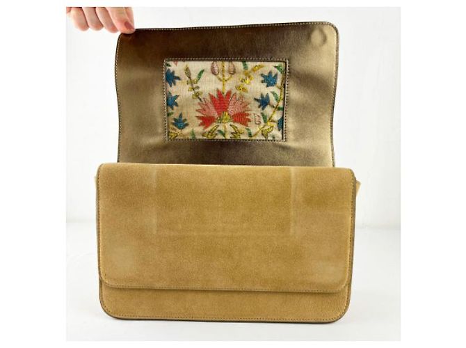 Autre Marque Borsa Maison RAVN Big Baby Rosemaling in Camoscio Beige - vista 2