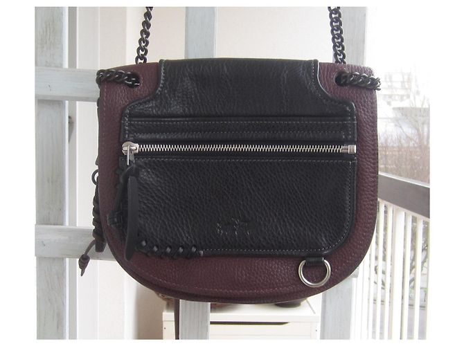 Borsa Coach in pelle martellata nera e bordeaux Nero - vista 11