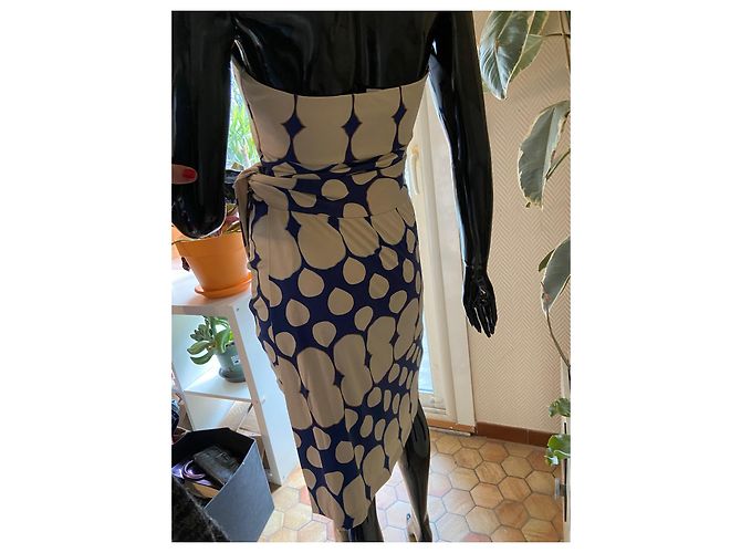 Abito Diane Von Furstenberg in seta e nylon blu beige - vista 4