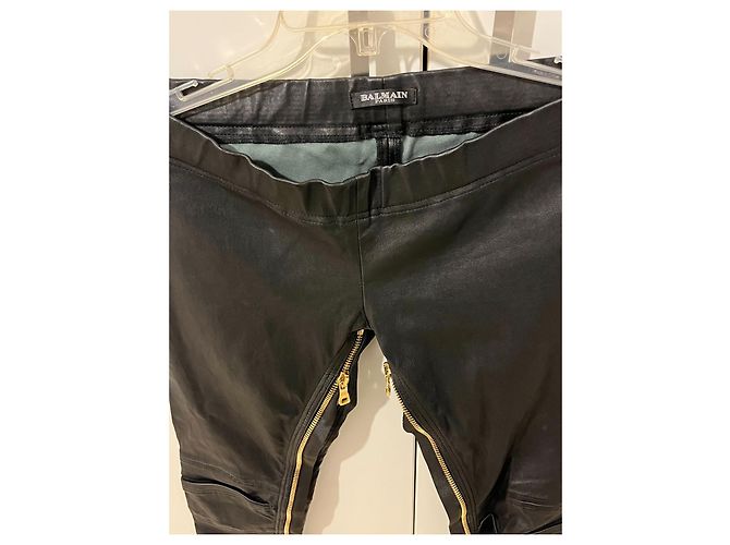 Leggings Balmain de piel de cordero Negro - vista 6