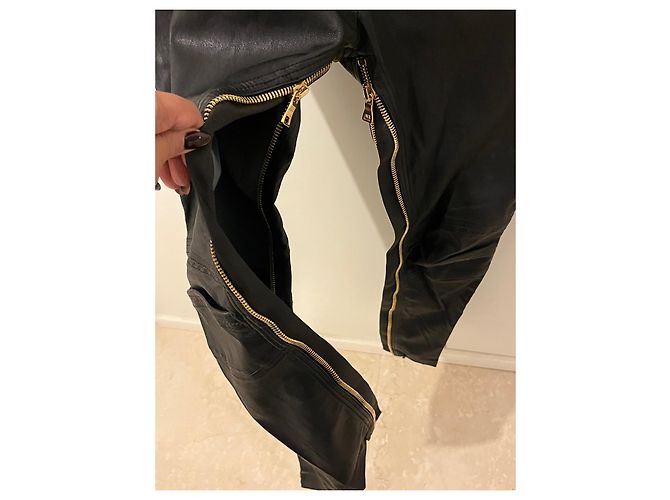 Leggings Balmain de piel de cordero Negro - vista 7