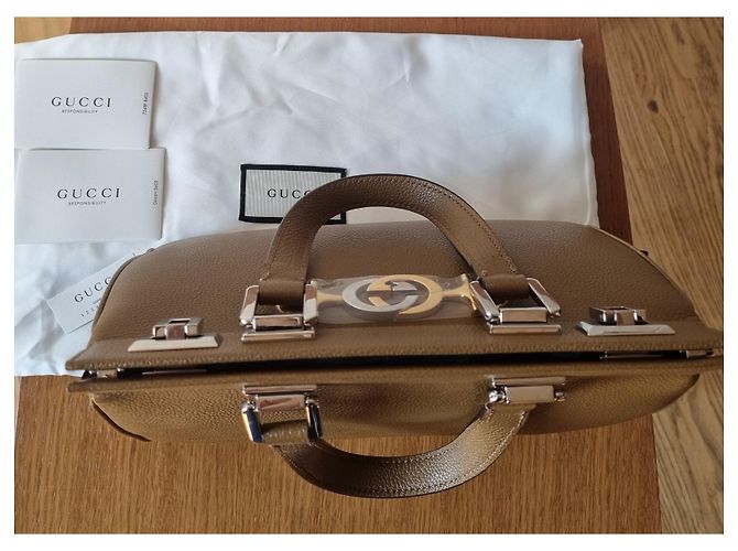 Borsa a mano Gucci Zumi in pelle marrone chiaro - vista 6