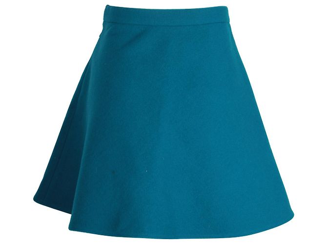 Mini-jupe trapèze Miu Miu en laine bleu sarcelle Vert - vue 3