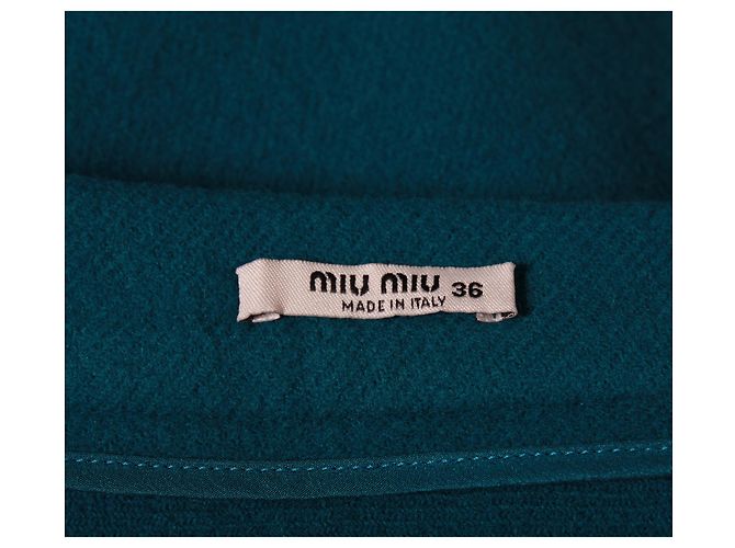 Mini-jupe trapèze Miu Miu en laine bleu sarcelle Vert - vue 5