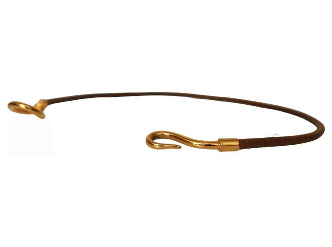 Set di collana girocollo e bracciale Hermès Jumbo Hook & Loop in pelle marrone chiaro dorata - vista 12