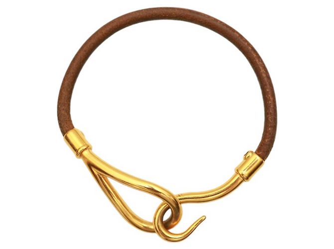 Set di collana girocollo e bracciale Hermès Jumbo Hook & Loop in pelle marrone chiaro dorata - vista 4