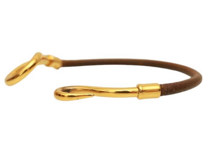 Set di collana girocollo e bracciale Hermès Jumbo Hook & Loop in pelle marrone chiaro dorata - vista 5