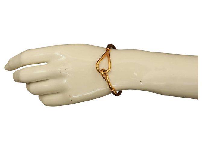 Set di collana girocollo e bracciale Hermès Jumbo Hook & Loop in pelle marrone chiaro dorata - vista 8