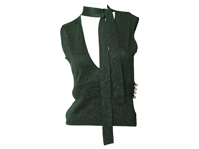 Alessandro Dell'Acqua Camicetta senza maniche verde glitterata con fiocco - vista 3