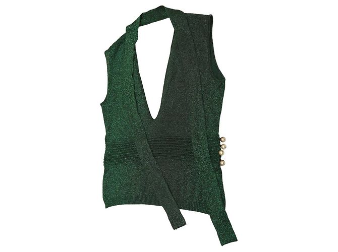 Alessandro Dell'Acqua Camicetta senza maniche verde glitterata con fiocco - vista 8