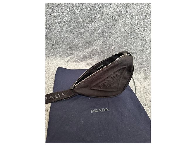 Pochette Prada Triangle in cotone nero - vista 2