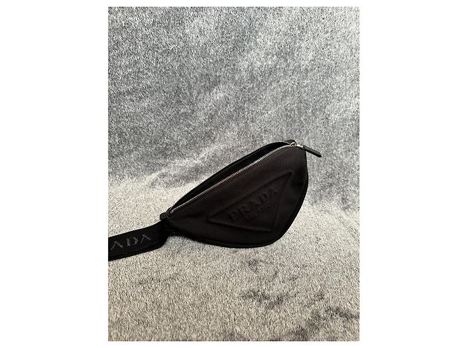 Pochette Prada Triangle in cotone nero - vista 4