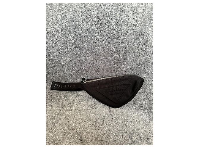 Pochette Prada Triangle in cotone nero - vista 8