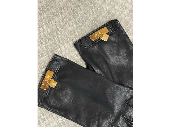 Kelly Hermès HERMES Handschuhe T.Zoll 7 Leder Schwarz - Ansicht 2