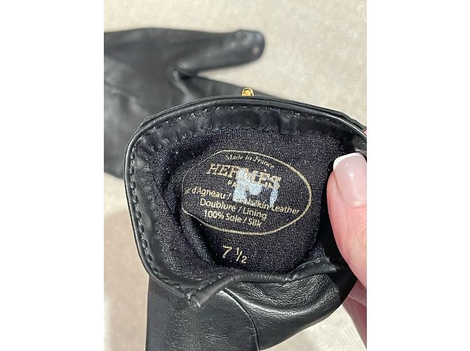 Kelly Hermès HERMES Handschuhe T.Zoll 7 Leder Schwarz - Ansicht 5