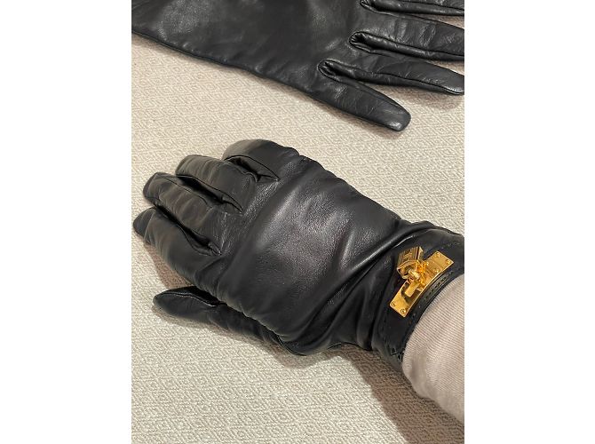 Kelly Hermès HERMES Handschuhe T.Zoll 7 Leder Schwarz - Ansicht 6