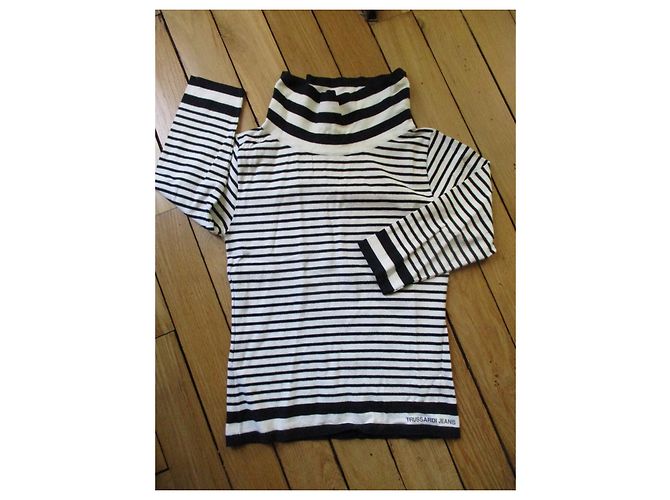 Trussardi Jeans oben/Gestreifter Pulli. Größe L. Aus weiß - Ansicht 4
