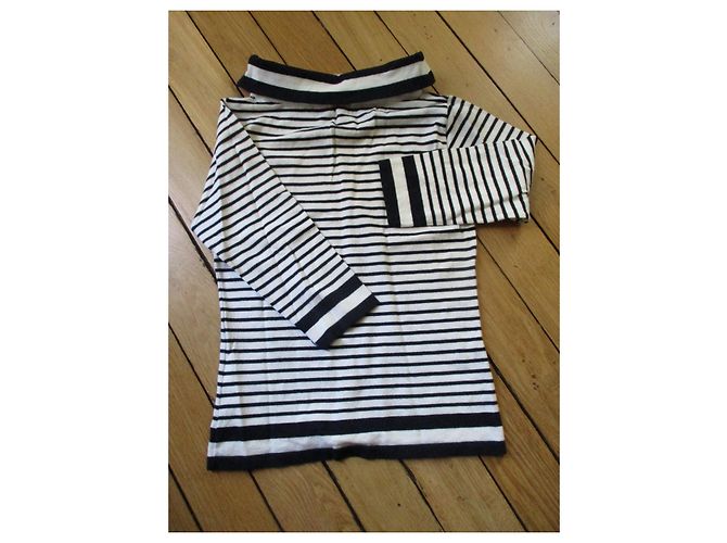 Trussardi Jeans oben/Gestreifter Pulli. Größe L. Aus weiß - Ansicht 6