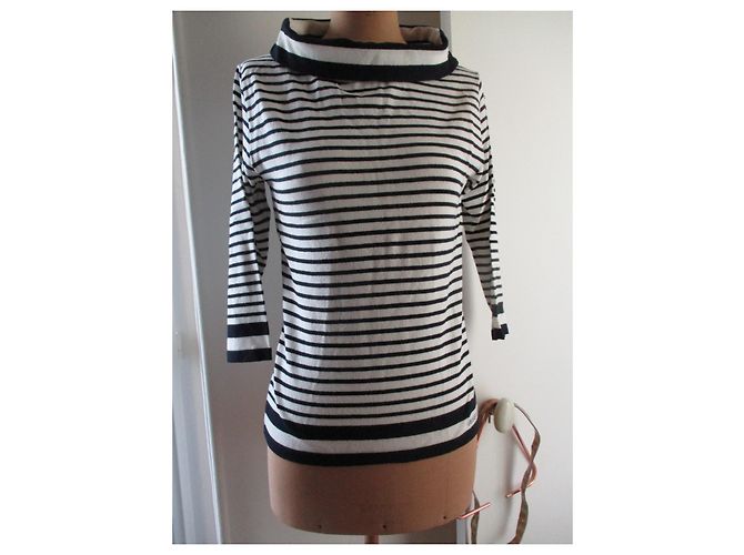 Trussardi Jeans oben/Gestreifter Pulli. Größe L. Aus weiß - Ansicht 7
