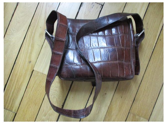 Autre Marque Borsa in coccodrillo marrone. - vista 4