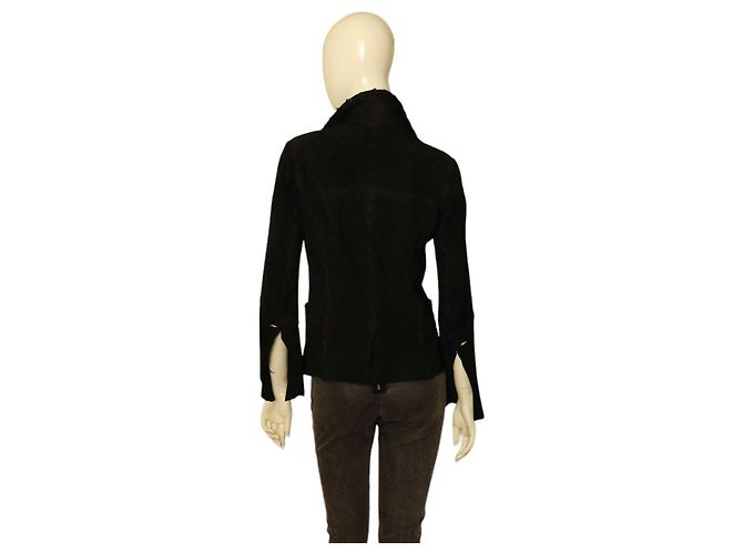 Autre Marque Atos Lombardini Wildlederjacke Schwarz mit Knebelverschluss 42 - Ansicht 2