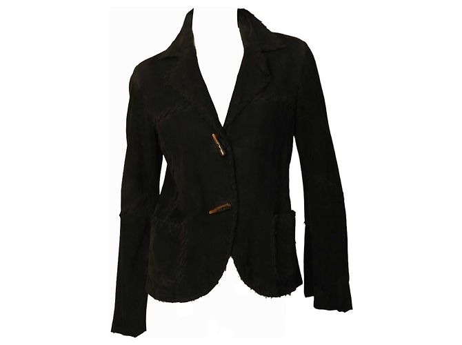 Autre Marque Atos Lombardini Wildlederjacke Schwarz mit Knebelverschluss 42 - Ansicht 3
