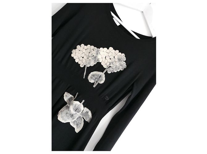 Chanel 2007 Kaschmirkleid mit Blumenapplikation Schwarz - Ansicht 3