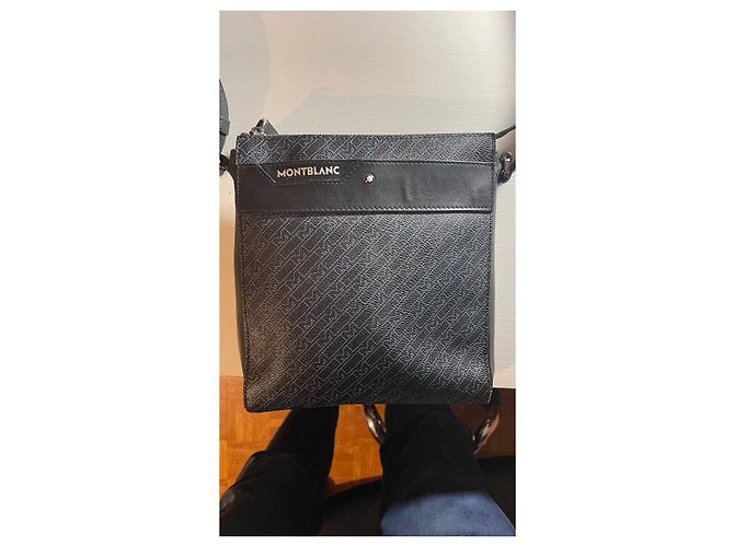 Borsa a tracolla Montblanc Blu Navy Pelle e Tela - vista 4