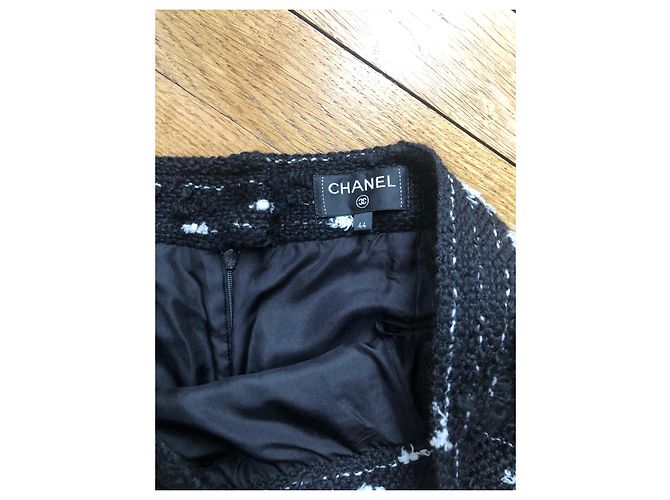 Gonna Chanel in tweed nera e bianca lana Nero Bianco - vista 5