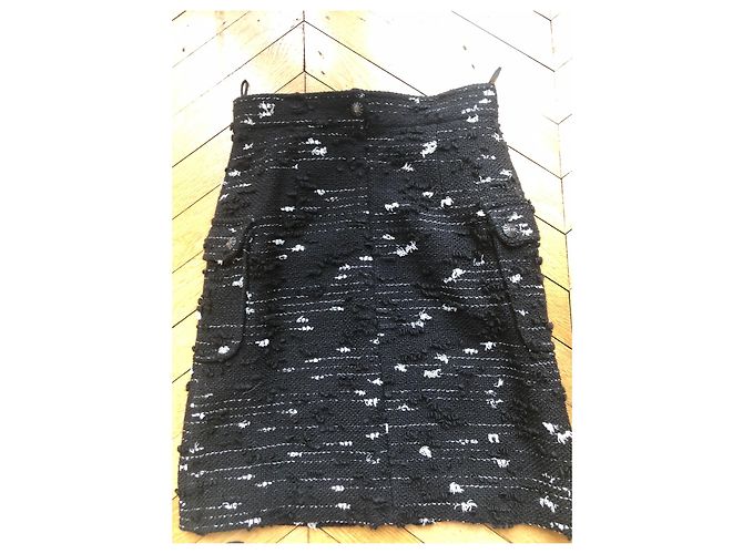 Gonna Chanel in tweed nera e bianca lana Nero Bianco - vista 6