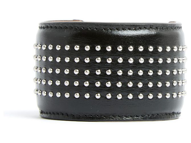 Pulsera Alaïa Brazalete Caracoles Plata Cuero Negro - vista 2