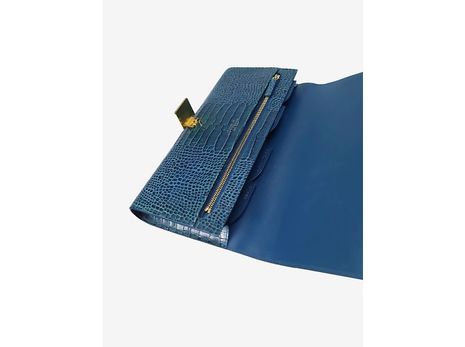 Smythson Clutch de viagem em pele de crocodilo azul - vista 5