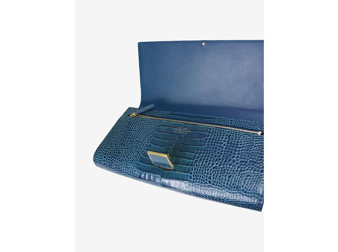 Smythson Clutch de viagem em pele de crocodilo azul - vista 6