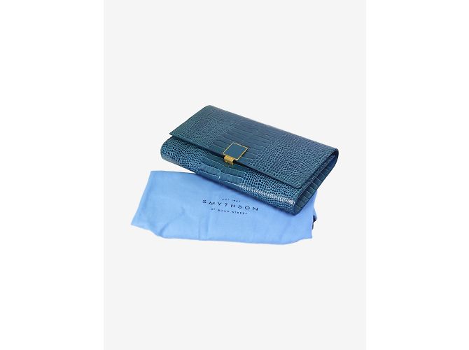 Smythson Clutch de viagem em pele de crocodilo azul - vista 8