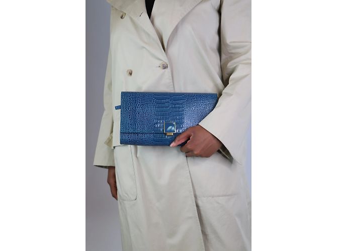 Smythson Clutch de viagem em pele de crocodilo azul - vista 9