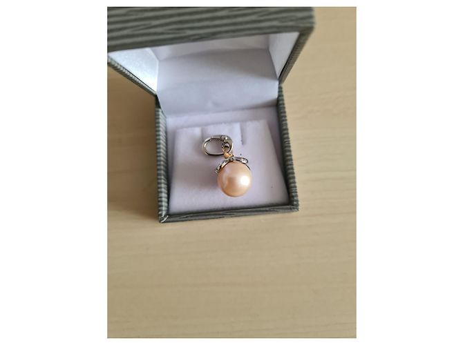 Autre Marque Pendente con Perla d'Acqua Dolce e Diamanti in Oro Bianco Beige - vista 2