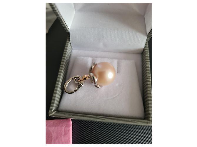 Autre Marque Pendente con Perla d'Acqua Dolce e Diamanti in Oro Bianco Beige - vista 6