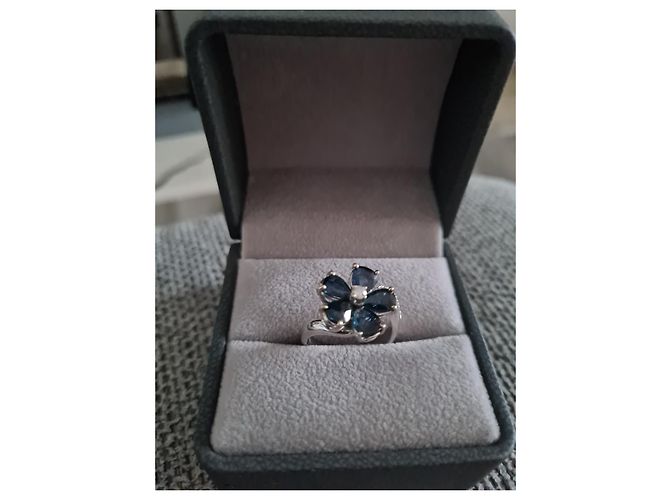 Autre Marque Blumenring aus Weißgold 18 Cts Blau - Ansicht 10