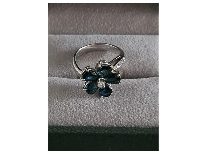 Autre Marque Blumenring aus Weißgold 18 Cts Blau - Ansicht 2