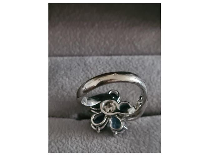 Autre Marque Blumenring aus Weißgold 18 Cts Blau - Ansicht 5
