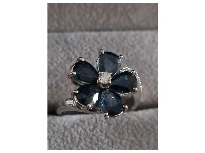 Autre Marque Blumenring aus Weißgold 18 Cts Blau - Ansicht 8