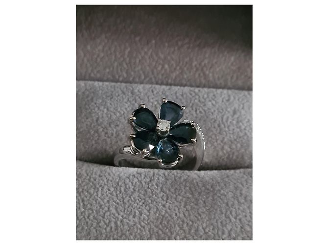 Autre Marque Blumenring aus Weißgold 18 Cts Blau - Ansicht 9
