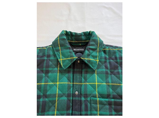 Sobrecamisa Balenciaga Acolchoada Xadrez Verde de Lã - vista 12