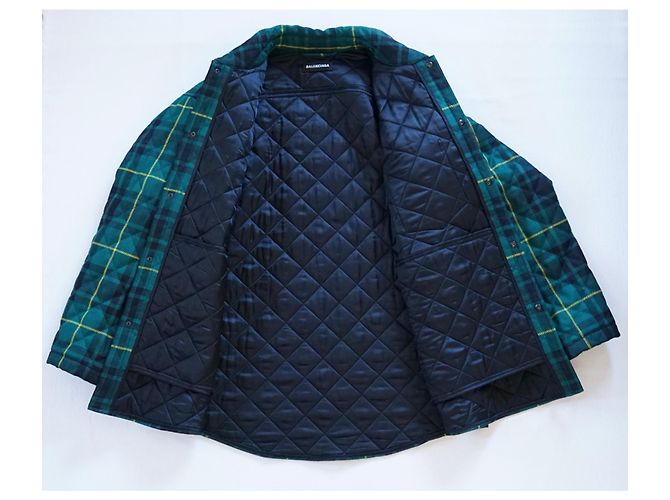 Sobrecamisa Balenciaga Acolchoada Xadrez Verde de Lã - vista 3