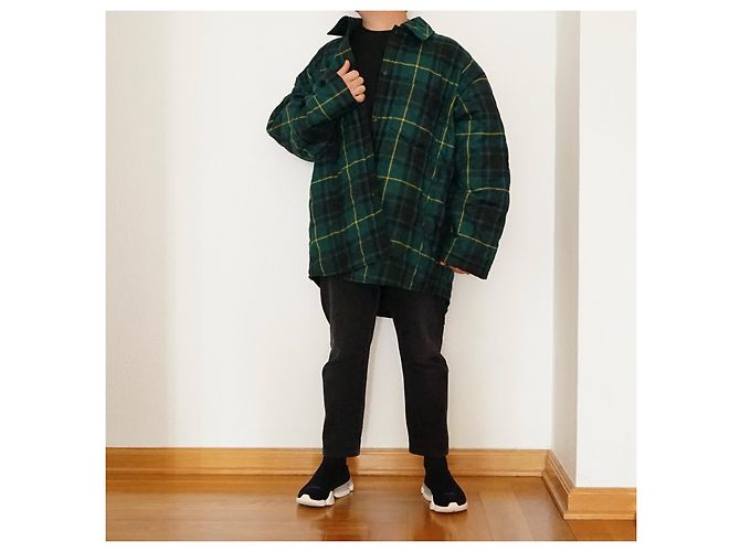 Sobrecamisa Balenciaga Acolchoada Xadrez Verde de Lã - vista 7