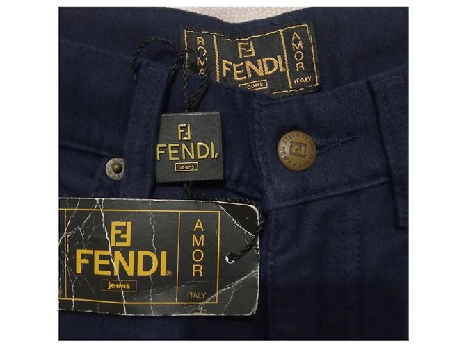 Fendi AMOR Hose mit hoher Taille blau aus Baumwolle - Ansicht 2
