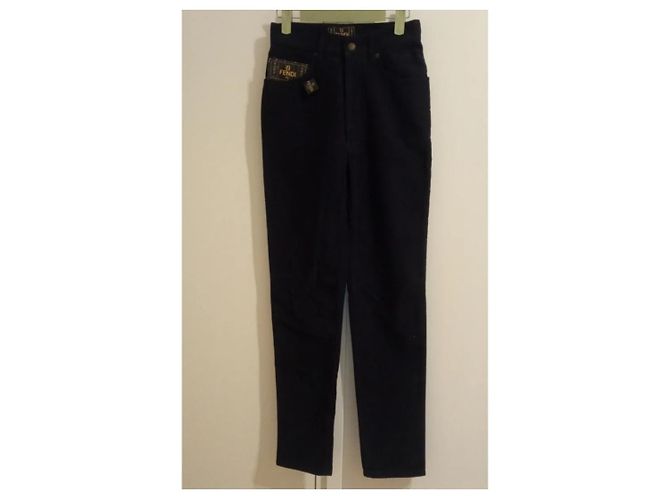 Fendi AMOR Hose mit hoher Taille blau aus Baumwolle - Ansicht 3