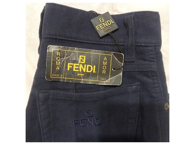 Fendi AMOR Hose mit hoher Taille blau aus Baumwolle - Ansicht 8