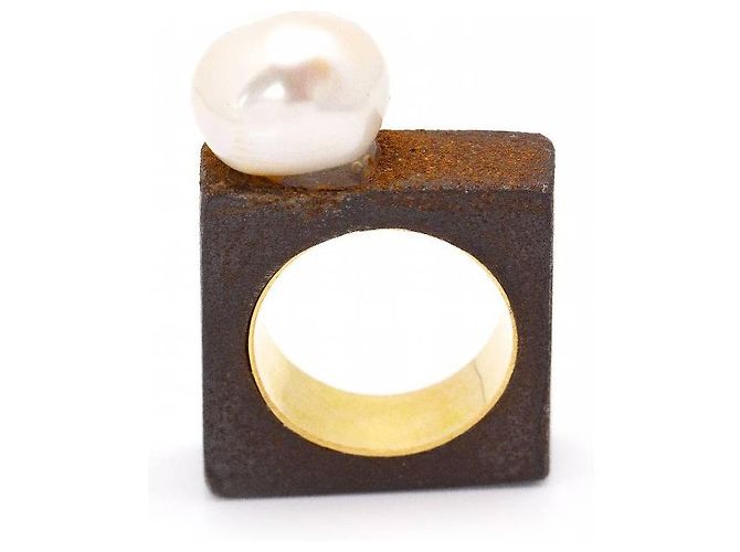 Autre Marque Anello IRON Oro giallo e Perla Barocca. Marrone scuro - vista 3
